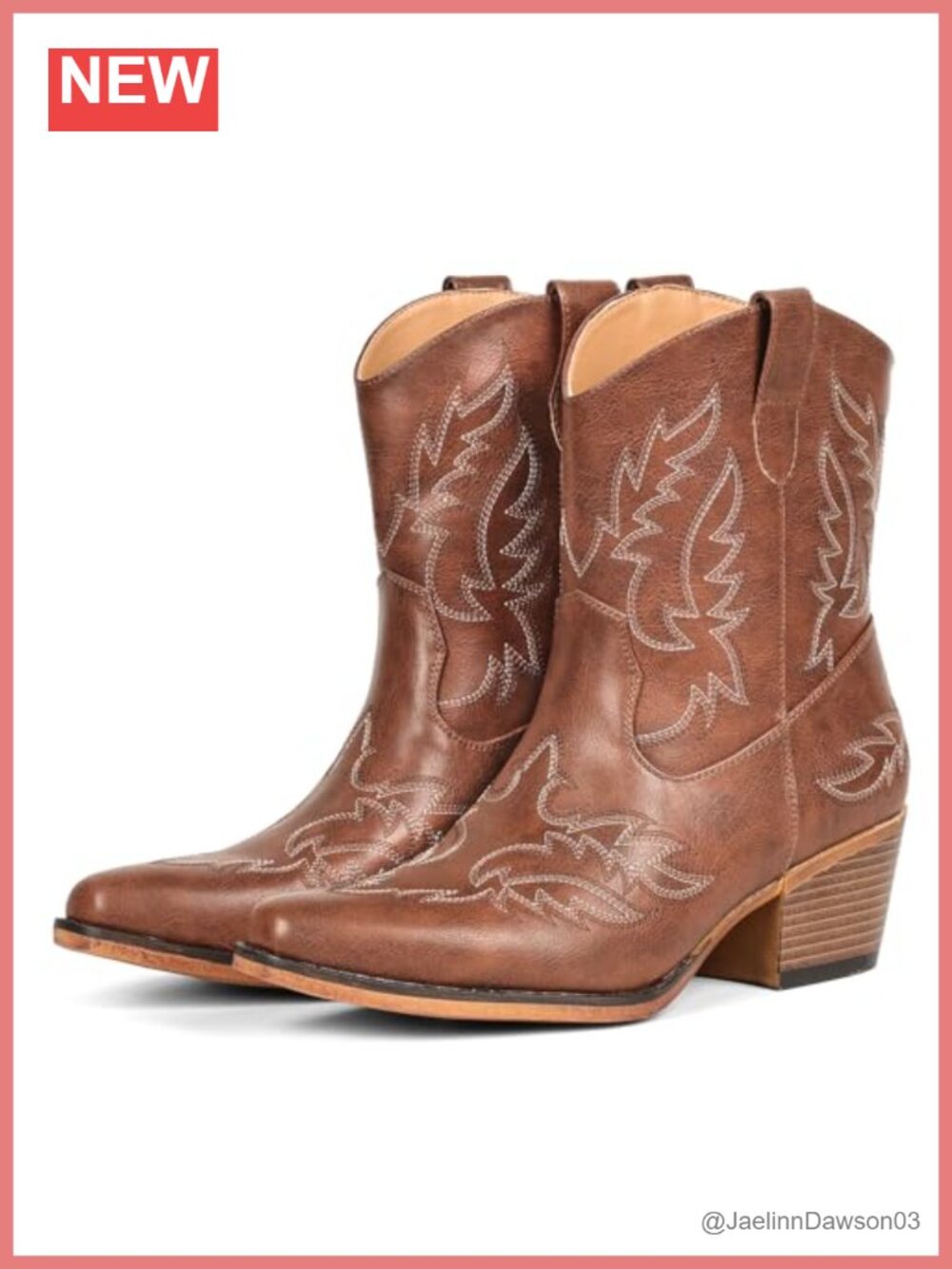IUV Women's Embroidered Ankle Western Boots Faux Leather Chunky Heel Pointed Toe